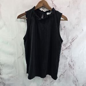 Anthropologie Top Womens Small Black Tank Ruffle Keyhole High Mock Neck Tla